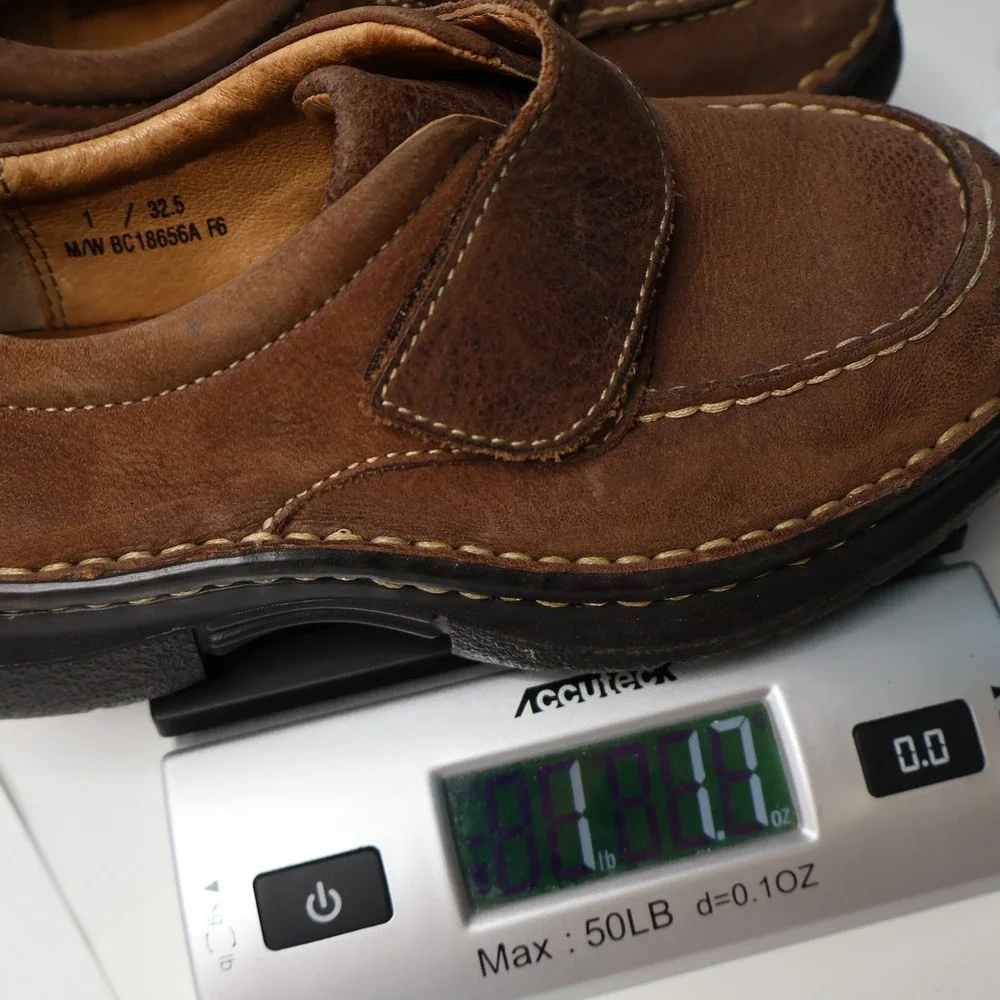 Born Kids Brown‎ Leather Shoes Hook & Loop Loafers Size 1 / 32.5 Comfort Outdoor